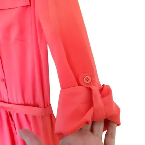 Victoria Secret Orange Shirt Dress & Sash M Stretch Drop Waist Casual Office - Picture 5 of 7
